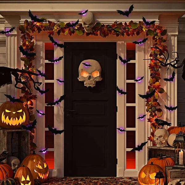 LED bats glowing on an entryway